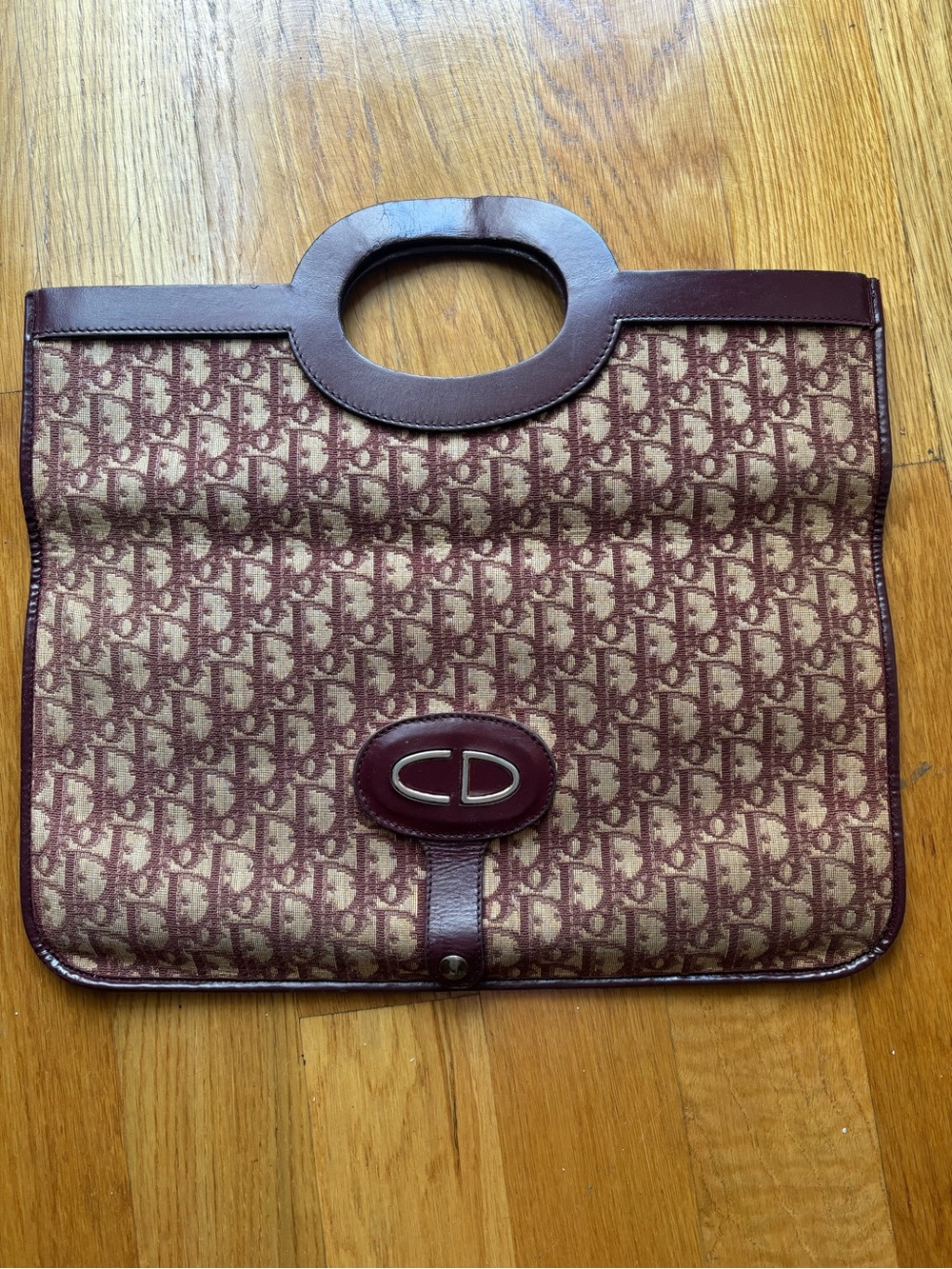Christian Dior Vintage Burgundy Monogram Oblique Fold Over Envelope Clutch Bag